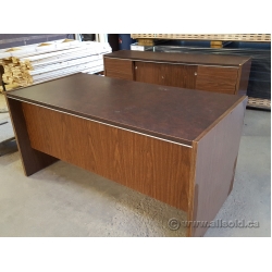 Brown Dual Pedestal Desk with Credenza